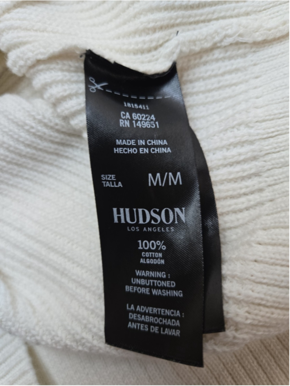 Hudson Medium Cream Oversized Ribbed Cotton Cardigan Tortoiseshell Button - Picture 4 of 9